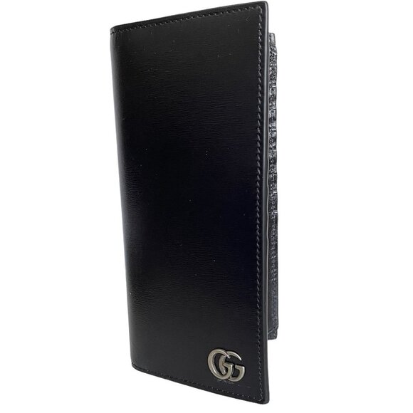 Gucci 428740 Men's Black Leather GG Marmont Vertical Wallet, Boarded Plutone - Picture 1 of 15